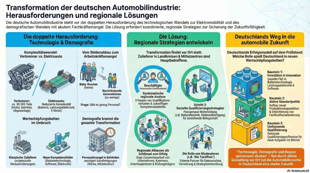 „Willkommen bei Die Türöffner. In dieser Folge geht es um den Wandel in der Autoindustrie, den Fachkräftemangel und die Frage, was das für Regionen, Unternehmen und Beschäftigte bedeutet.“
